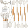 Ergonomic Cooking Kitchen Cooking Utensils Set, 33 pcs Non-stick Silicone Cooking Kitchen Utensils Spatula Set with Holder, Wooden Hand... - Ergonomic Kitchen Tongs and Cooking Spoon Utensil - Default Title