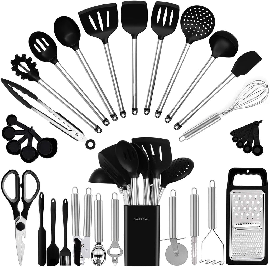 High-Precision Kitchen Utensil Set-Silicone Cooking Utensils-33 Kitchen Gadgets & Spoons for Nonstick Cookware-Silicone and Stainles... - High-Precision Culinary Tool for Baking & Cooking - Default Title