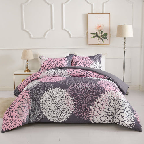 All-Season 2 Pieces Pink Floral Comforter Set Twin Size, Botanical Bedding Sets with Cute Flowers Printing for Teen Girls - All-Season Down Alternative Comforter Insert - Default Title