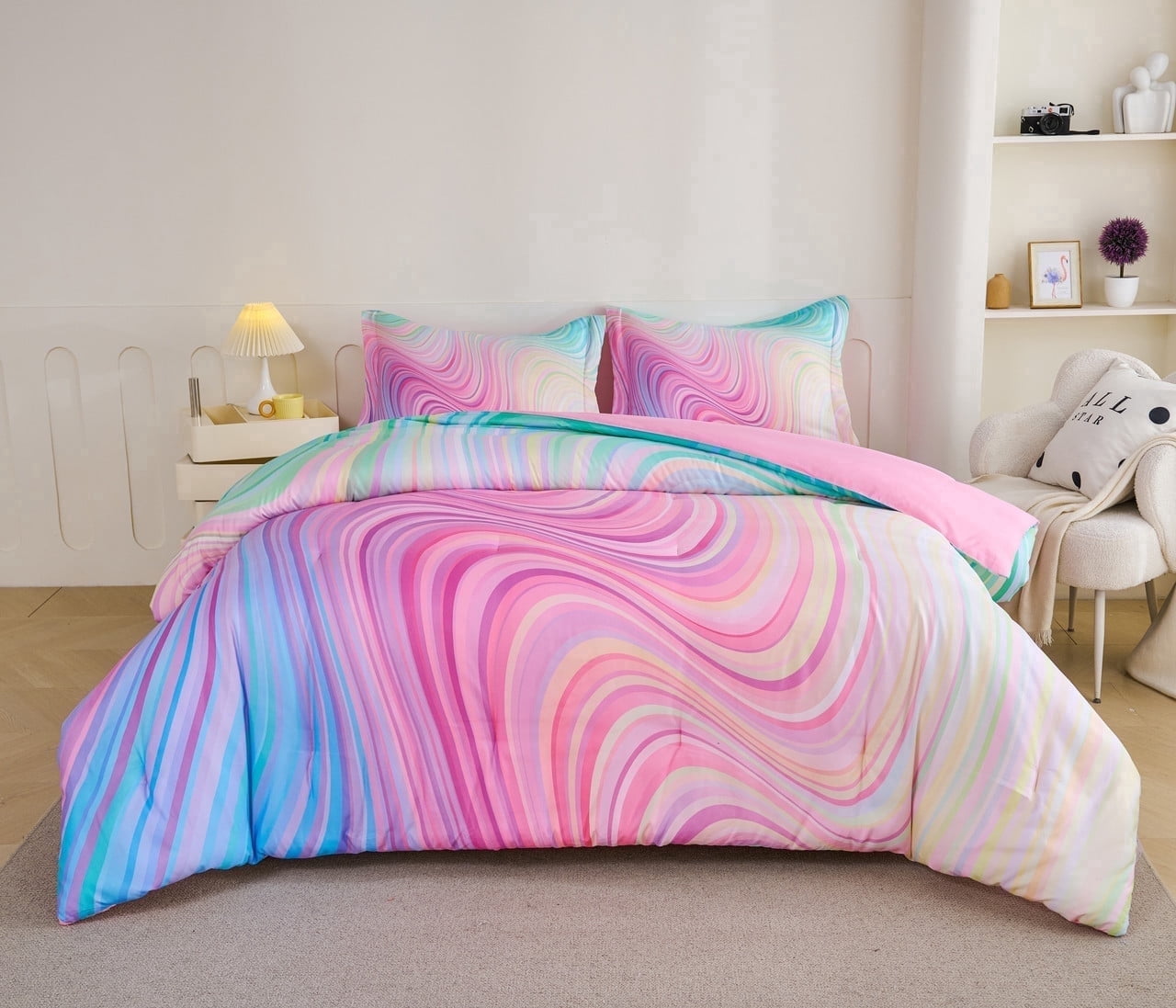All-Season 3-Piece Abstract Tie Dye Comforter Set, Blue Pink Purple, Kids Bedding Set for Girls Full/Queen Size - Cloud-Like Soft Lightweight Bed Comforter - Default Title