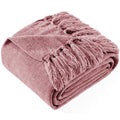 Decorative Knitted Chenille Throw Blanket with Fringe Tassel for Couch Sofa Chair Bed, Mauve 50" X 70" - Super Soft Reversible Sherpa Flannel Blanket - Default Title