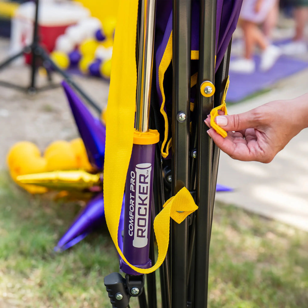 Heavy-Duty Freestyle College Comfort Pro Rocker - LSU Tigers - Choice 880 - Patented Spring-Action Rocking Chair for Camping Detail