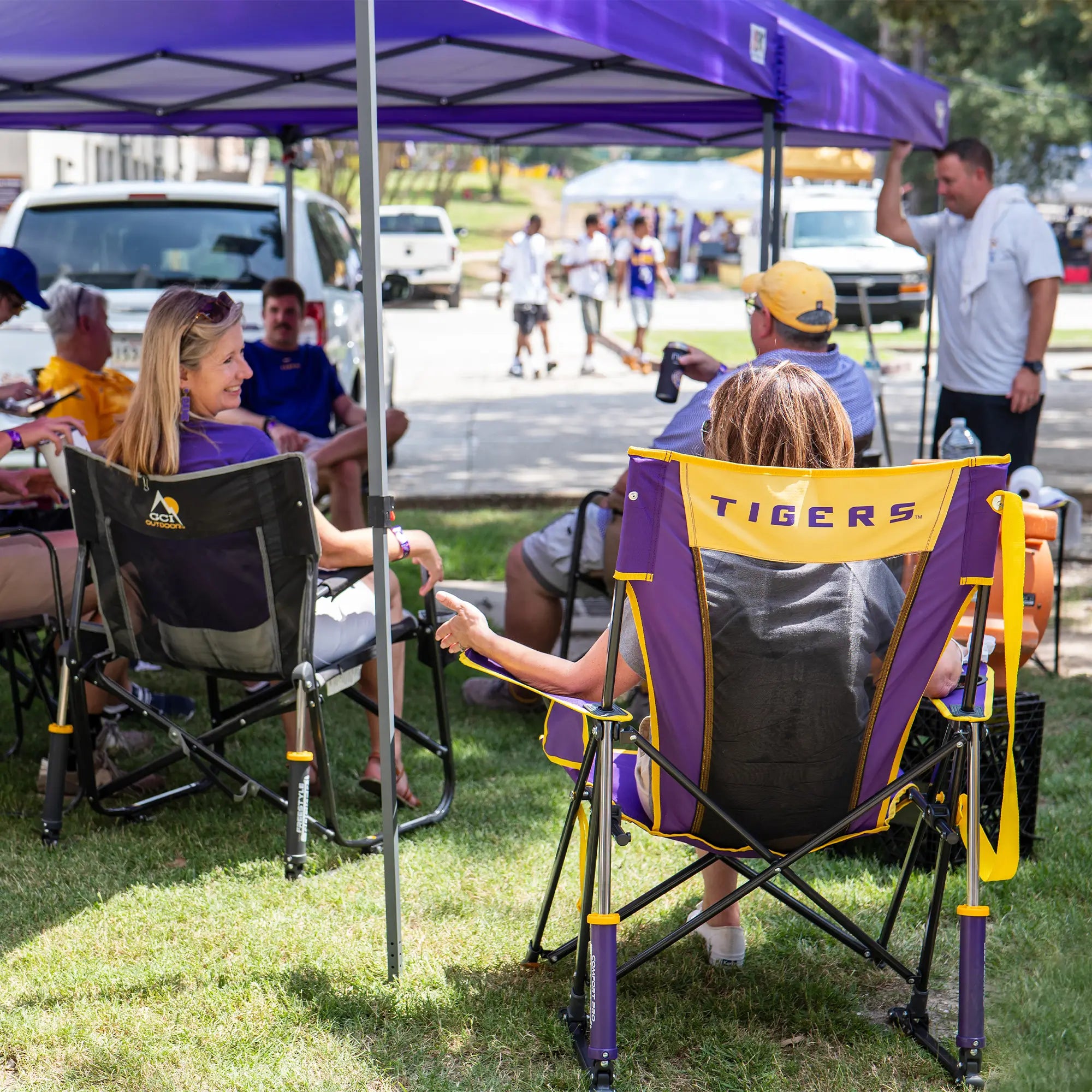 Heavy-Duty Freestyle College Comfort Pro Rocker - LSU Tigers - Choice 880 - Patented Spring-Action Rocking Chair for Camping Detail