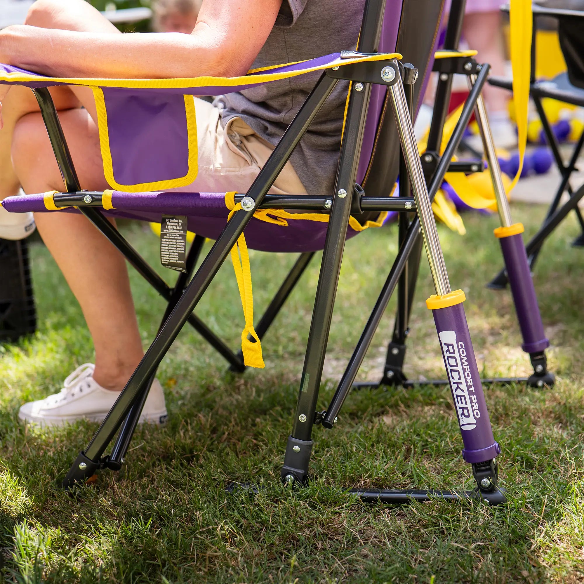 Heavy-Duty Freestyle College Comfort Pro Rocker - LSU Tigers - Choice 880 - Patented Spring-Action Rocking Chair for Camping Detail