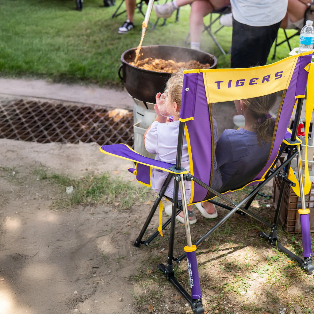 Heavy-Duty Freestyle College Comfort Pro Rocker - LSU Tigers - Choice 880 - Patented Spring-Action Rocking Chair for Camping Detail