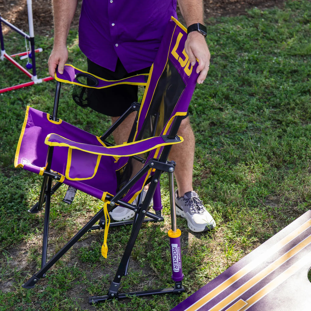 Heavy-Duty Freestyle College Comfort Pro Rocker - LSU Tigers - Choice 880 - Patented Spring-Action Rocking Chair for Camping Detail