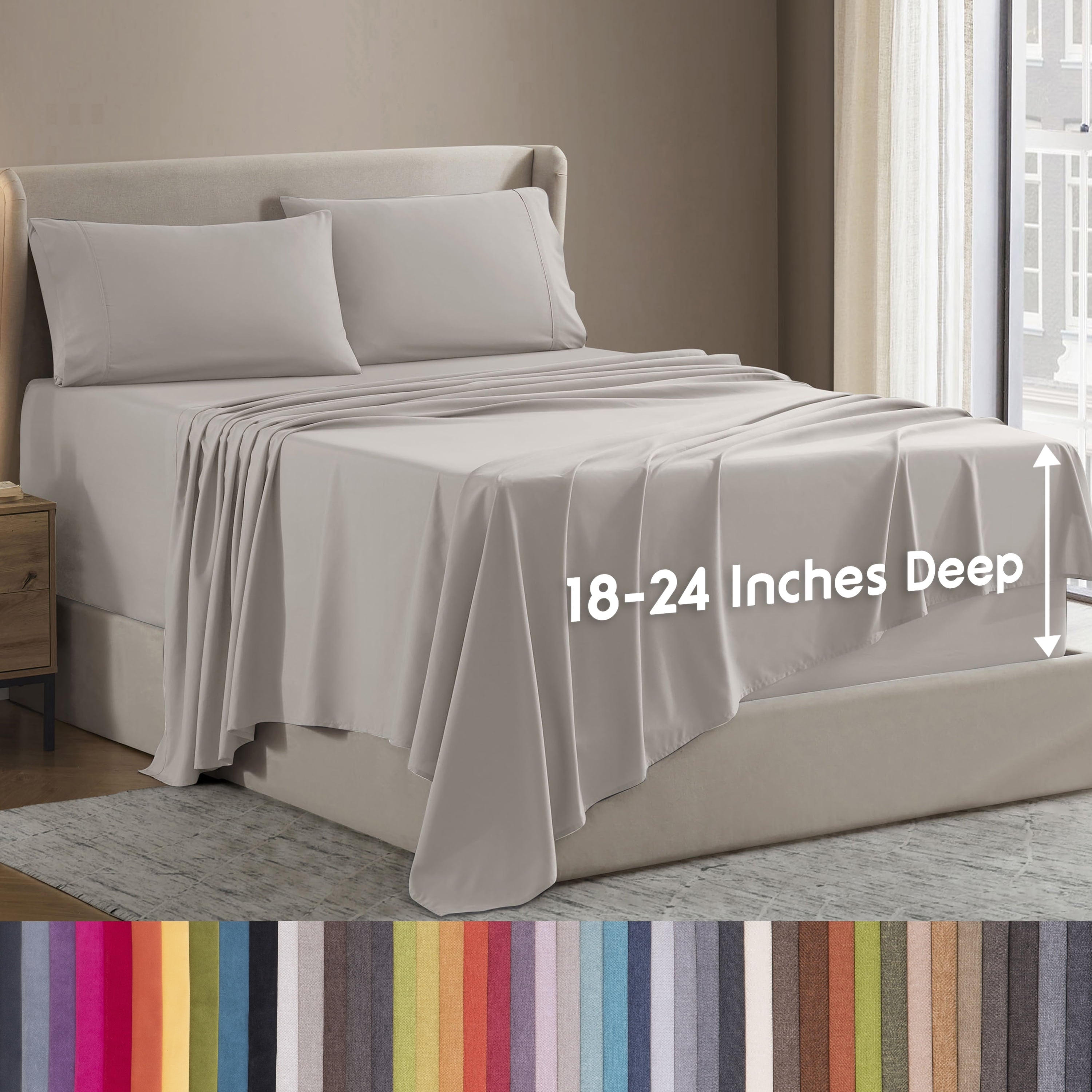 Wrinkle-Resistant Extra Deep Pocket Full Sheets Set, 4 Piece, Fits 18"-24" Mattress, Breathable & Extra Soft Bed Sheets, Linen - Breathable Egyptian Cotton Flat & Fitted Sheets - Default Title