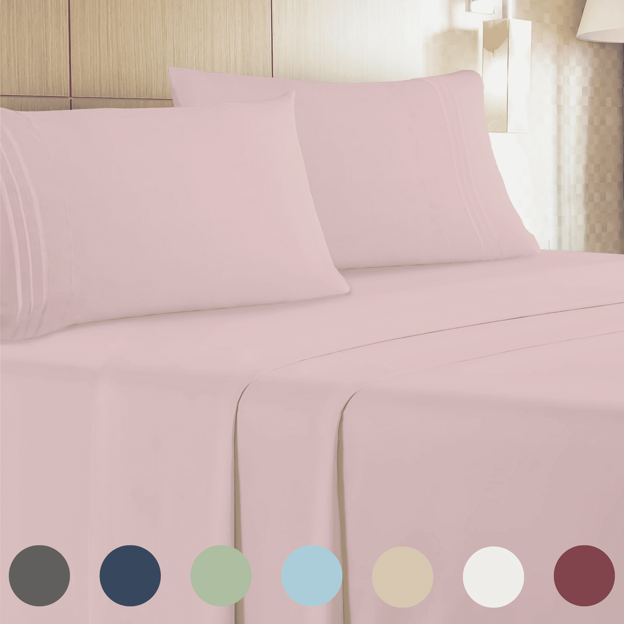 Wrinkle-Resistant 4-Piece Full Pink Sheet Set - Cooling, Wrinkle-Free - Breathable Egyptian Cotton Flat & Fitted Sheets - Default Title