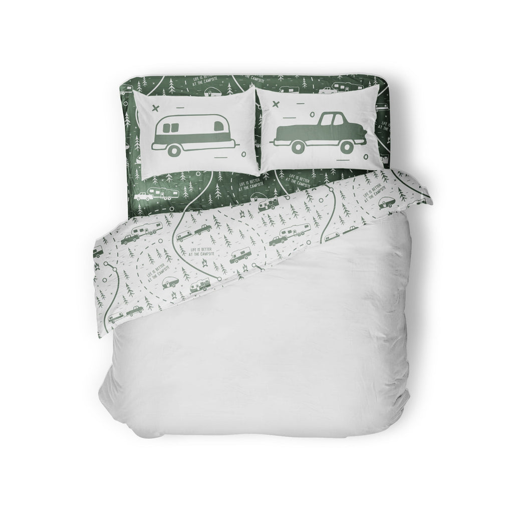 Cooling Sateen RV Queen Bed Sheet Set, Green Map, Polyester (53476) - Luxury Bed Sheet Set with Deep Pockets - Default Title