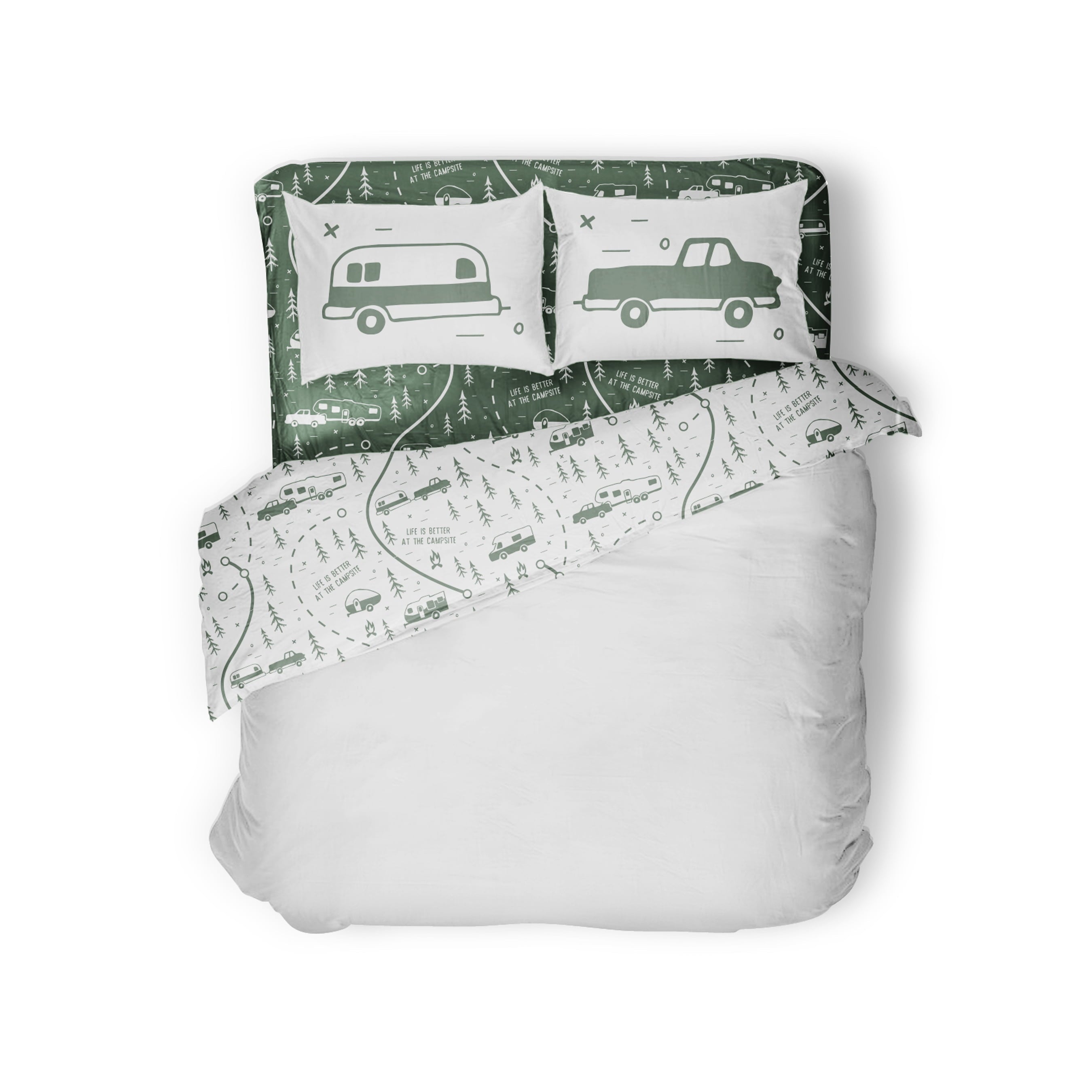 Cooling Sateen RV Queen Bed Sheet Set, Green Map, Polyester (53476) - Luxury Bed Sheet Set with Deep Pockets - Default Title