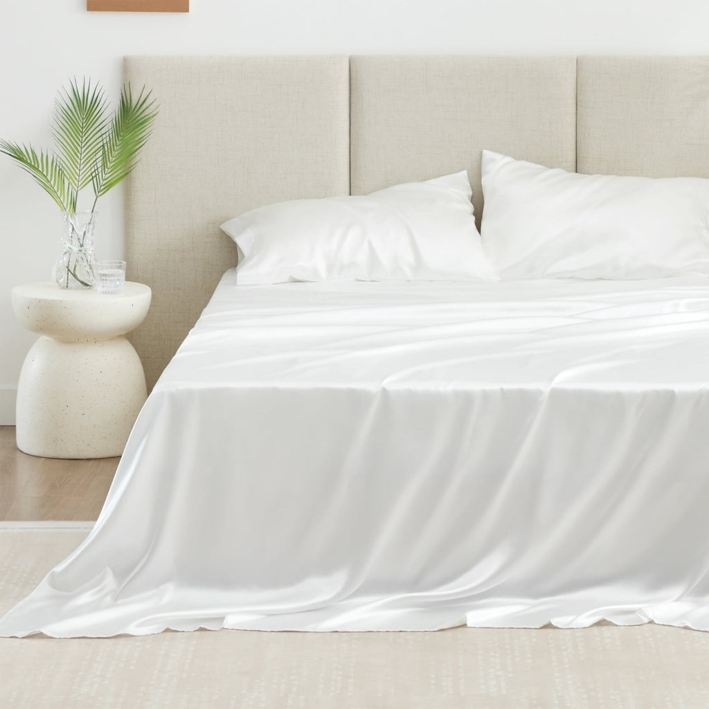 Ultra-Soft Satin Sheets Full Sheet Set Deep Pocket Luxury Silky Bed Sheets for Hair and Skin 4 Pieces, White - Premium Ultra-Soft Pillowcase Pair for Sleeping - Default Title