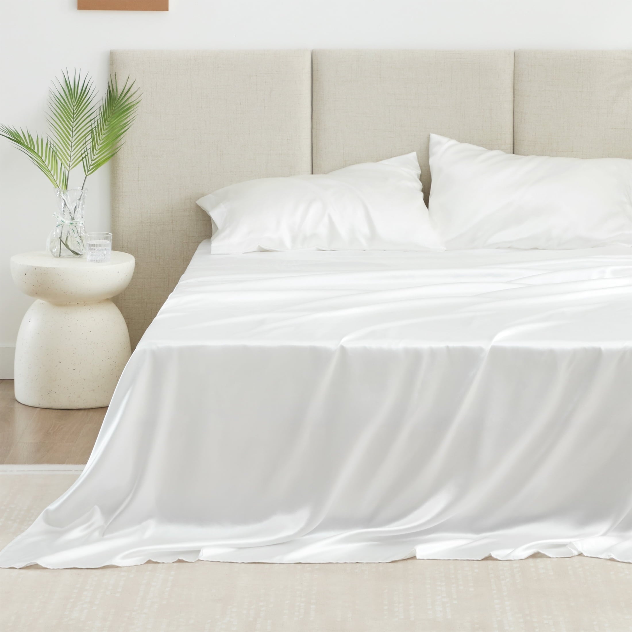 Ultra-Soft Satin Sheets Full Sheet Set Deep Pocket Luxury Silky Bed Sheets for Hair and Skin 4 Pieces, White - Premium Ultra-Soft Pillowcase Pair for Sleeping - Default Title