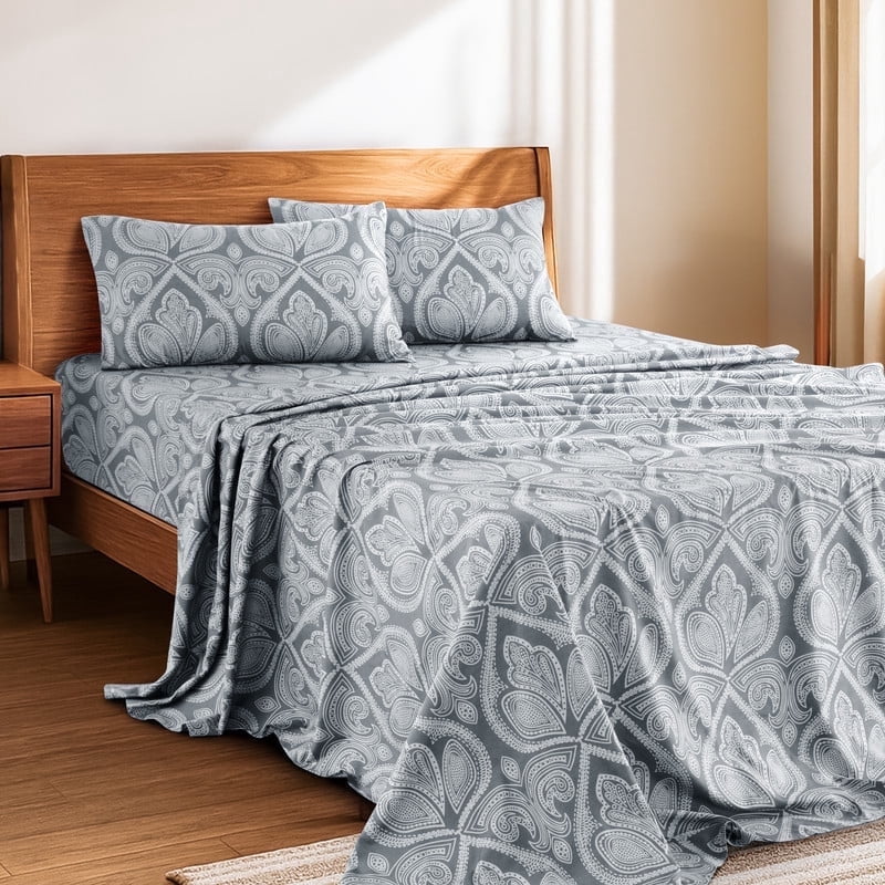 Wrinkle-Resistant Lux Decor 4 Piece Queen Sheet Set, Brushed Microfiber Paisley Printed Bed Sheet Set with up to 16" Deep Pocket Fitted... - Luxury Bed Sheet Set with Deep Pockets - Default Title