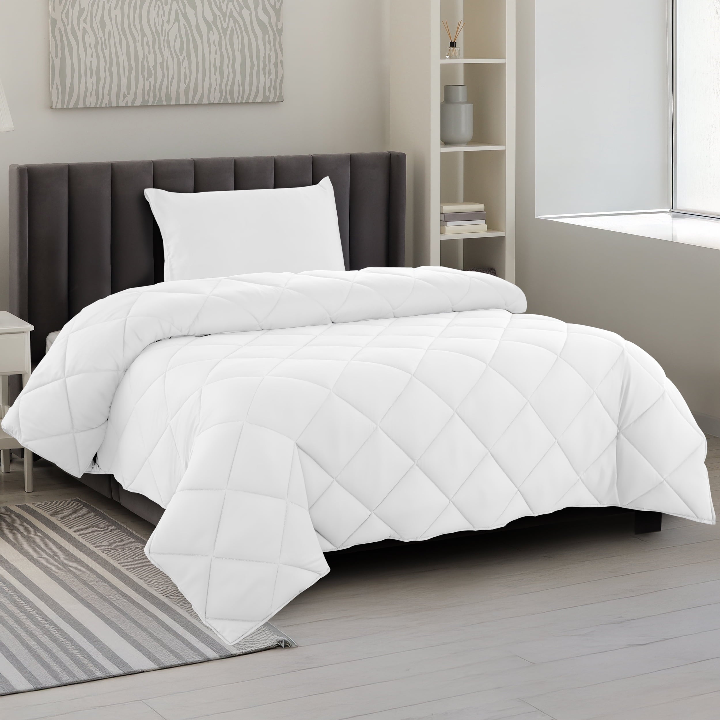 Luxurious Quilted Lux Decor All-Season Comforter Sets Twin Size 2 PC, Reversible Bedding Set with Diamond Quilted Design Comforter and ... - All-Season Down Alternative Comforter Insert - Default Title