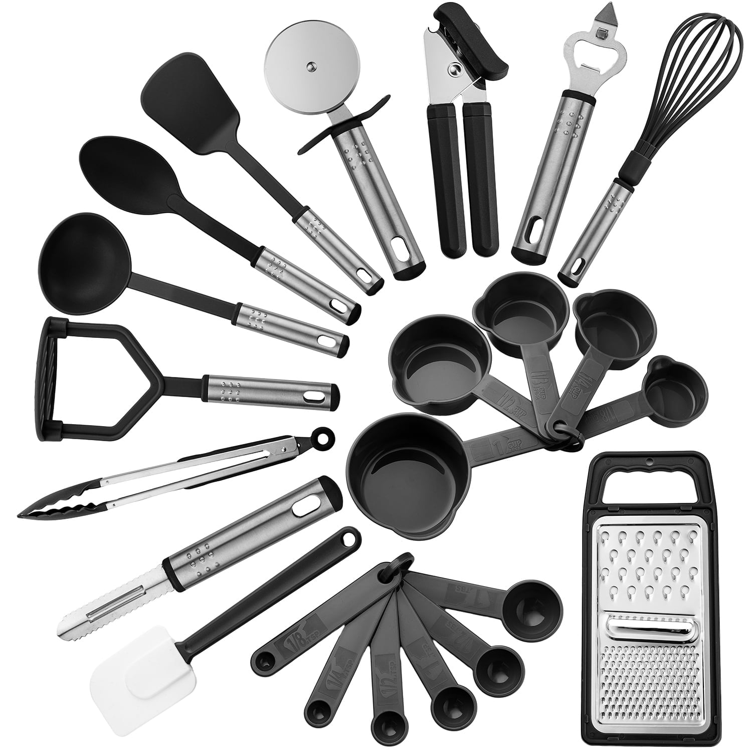 Non-Stick Safe 23 Piece Kitchen Utensils Set - Nylon and Stainless Steel Cooking Utensils Set - Black Utensil K... - Ergonomic Kitchen Tongs and Cooking Spoon Utensil - Default Title