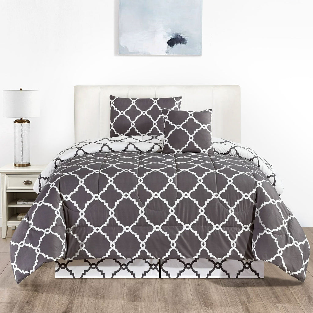 Luxurious Quilted 4 Piece Geometric Twin Comforter Set - Polyester Filling Reversible Washable Comforter Set - Hypoallergenic Ultra-Fluffy Quilt for Winter - Default Title