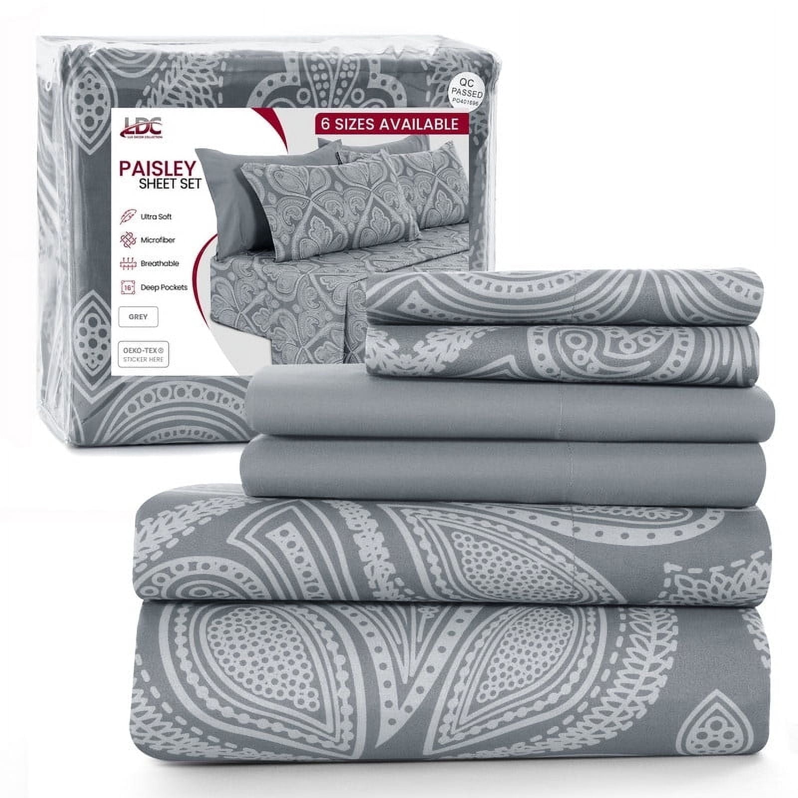 Wrinkle-Resistant 6-Piece Bed Sheet Set, Deep Pocket Queen Sheets Up to 16 Inch, 1 Flat Sheet , 1 Fitted Sheet & 4 Pillowcases (Queen, ... - Breathable Egyptian Cotton Flat & Fitted Sheets - Default Title