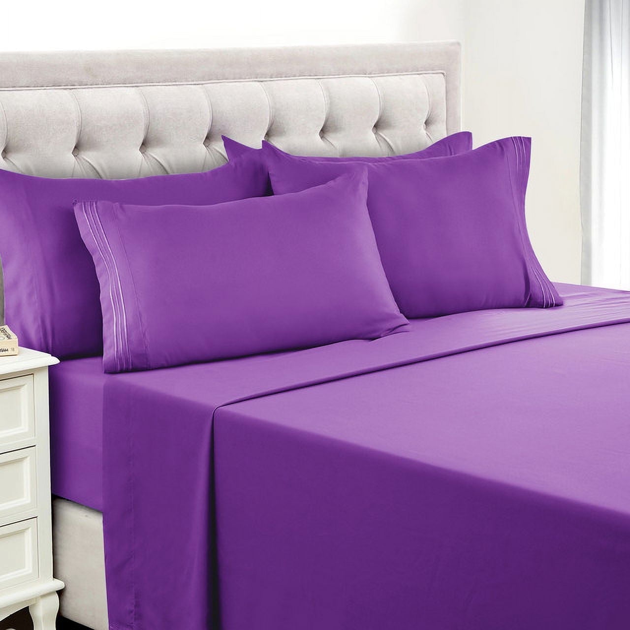 Wrinkle-Resistant King Bed Sheets - 16 Inch Deep Pocket 6 Piece Microfiber Bedding Sheets & Pillowcase Sets - Purple - Luxury Bed Sheet Set with Deep Pockets - Default Title
