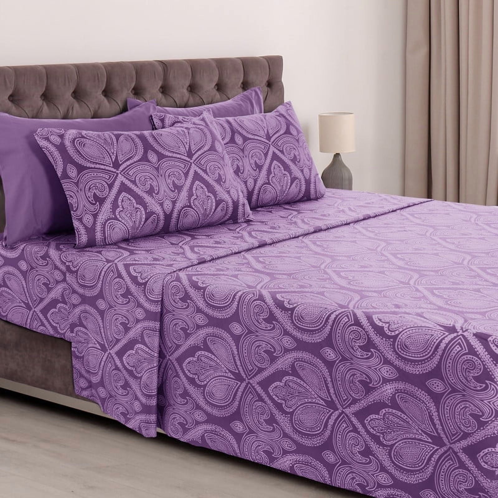 Wrinkle-Resistant Paisley Printed Queen Bed Sheets Set, Microfiber 6 Piece Bedding Set - Purple - Cooling Hotel Quality Bedding Sheets and Pillowcases - Default Title