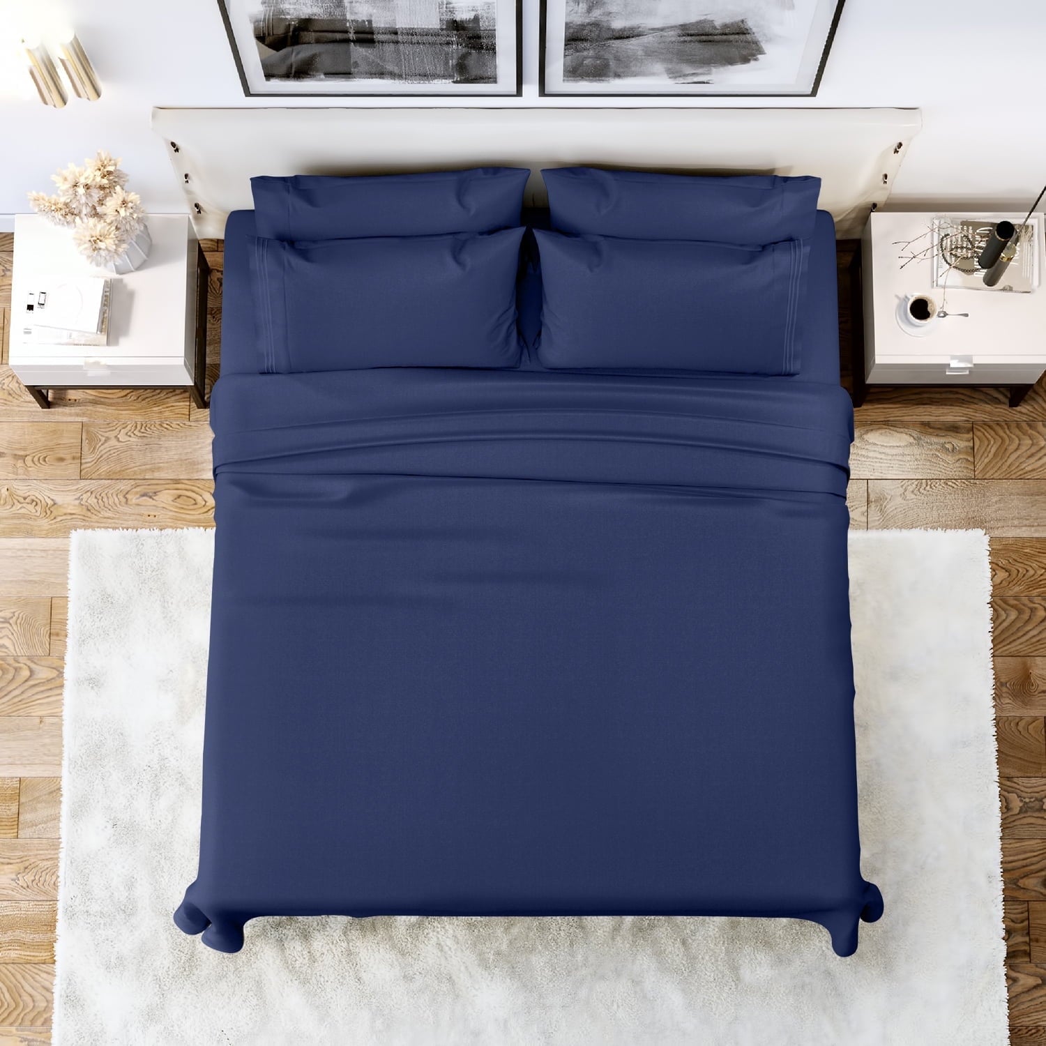 Cooling Sateen Queen Bed Sheets Set, 6 Pc Microfiber Bed Sheets, Extra Deep Pocket Queen Fitted Sheet, Flat Sheet & Pillowcases, Nav... - Cooling Hotel Quality Bedding Sheets and Pillowcases - Default Title