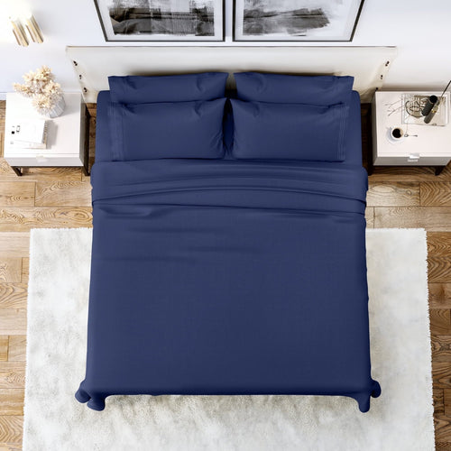 Cooling Sateen Queen Bed Sheets Set, 6 Pc Microfiber Bed Sheets, Extra Deep Pocket Queen Fitted Sheet, Flat Sheet & Pillowcases, Nav... - Cooling Hotel Quality Bedding Sheets and Pillowcases - Default Title