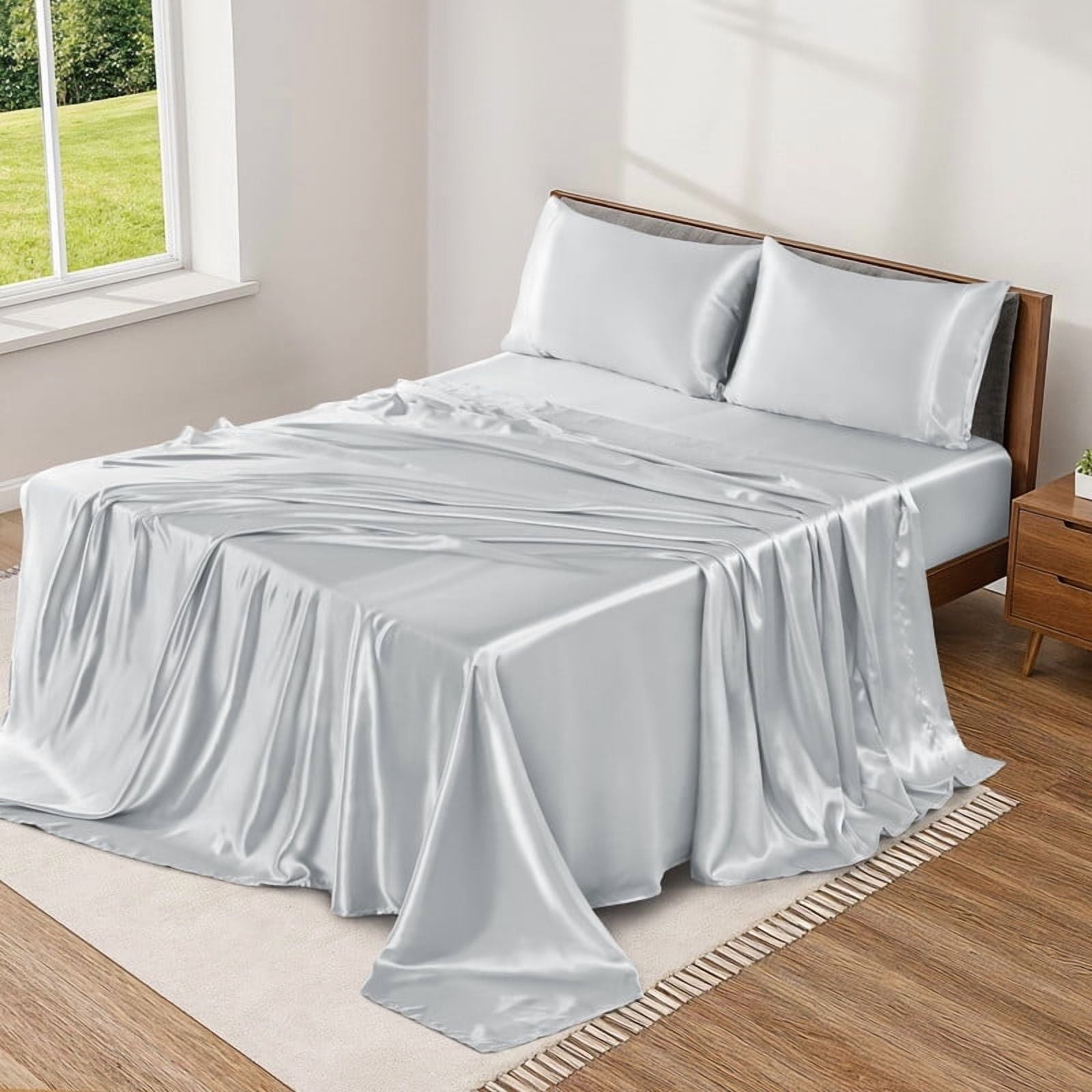 Breathable Luxury Lux Decor Luxury Satin Sheets King Size - 4 Piece Cooling Bed Sheet Set, Silky Soft & Smooth, Deep Pockets up to 15",... - Luxury Bed Sheet Set with Deep Pockets - Default Title