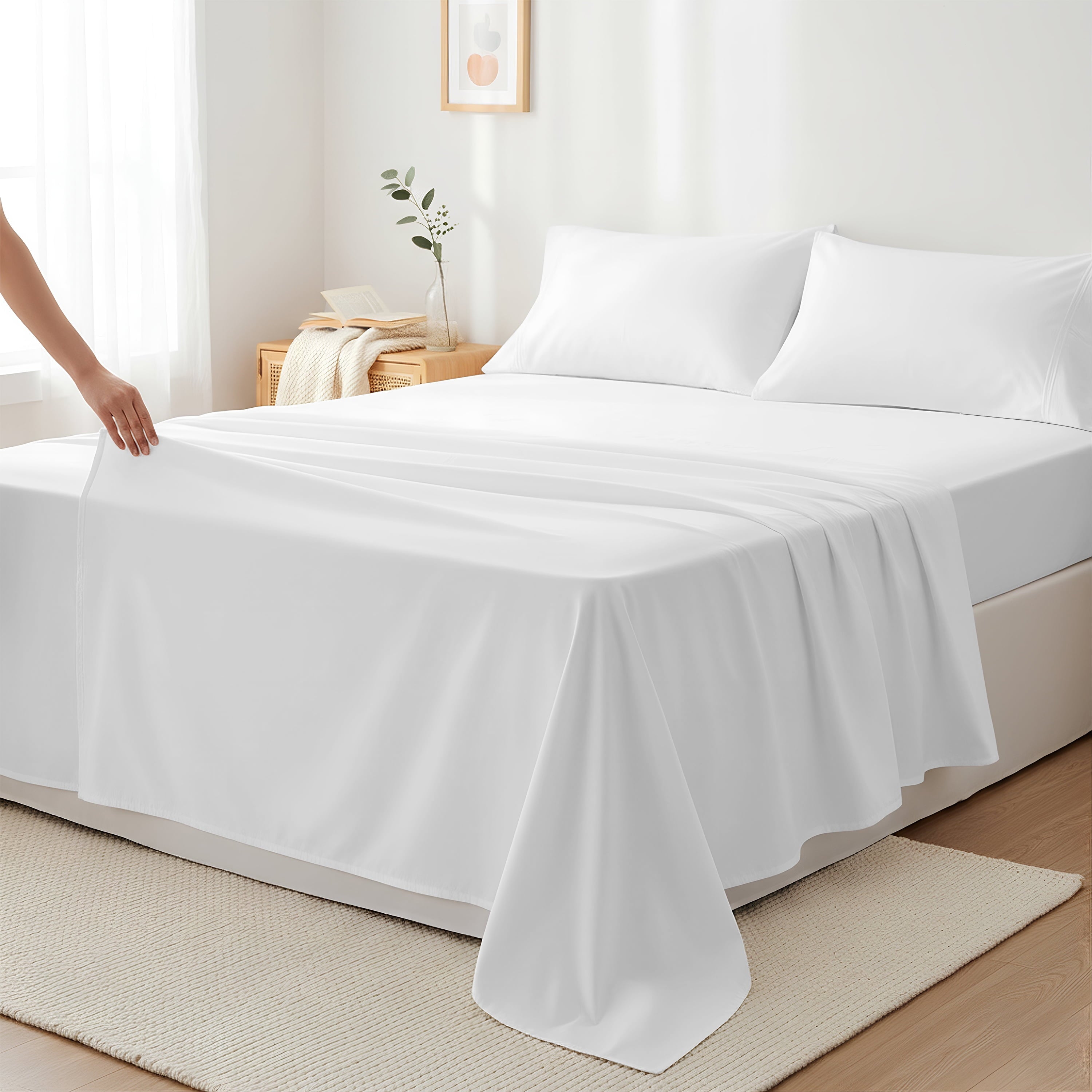 Ultra-Soft 100% Cotton Sheets For Queen Size Bed - Luxury 400 Thread Count Queen Sheet Set, 4 Piece Sateen Weave Queen White Cot... - Breathable Egyptian Cotton Flat & Fitted Sheets - Default Title