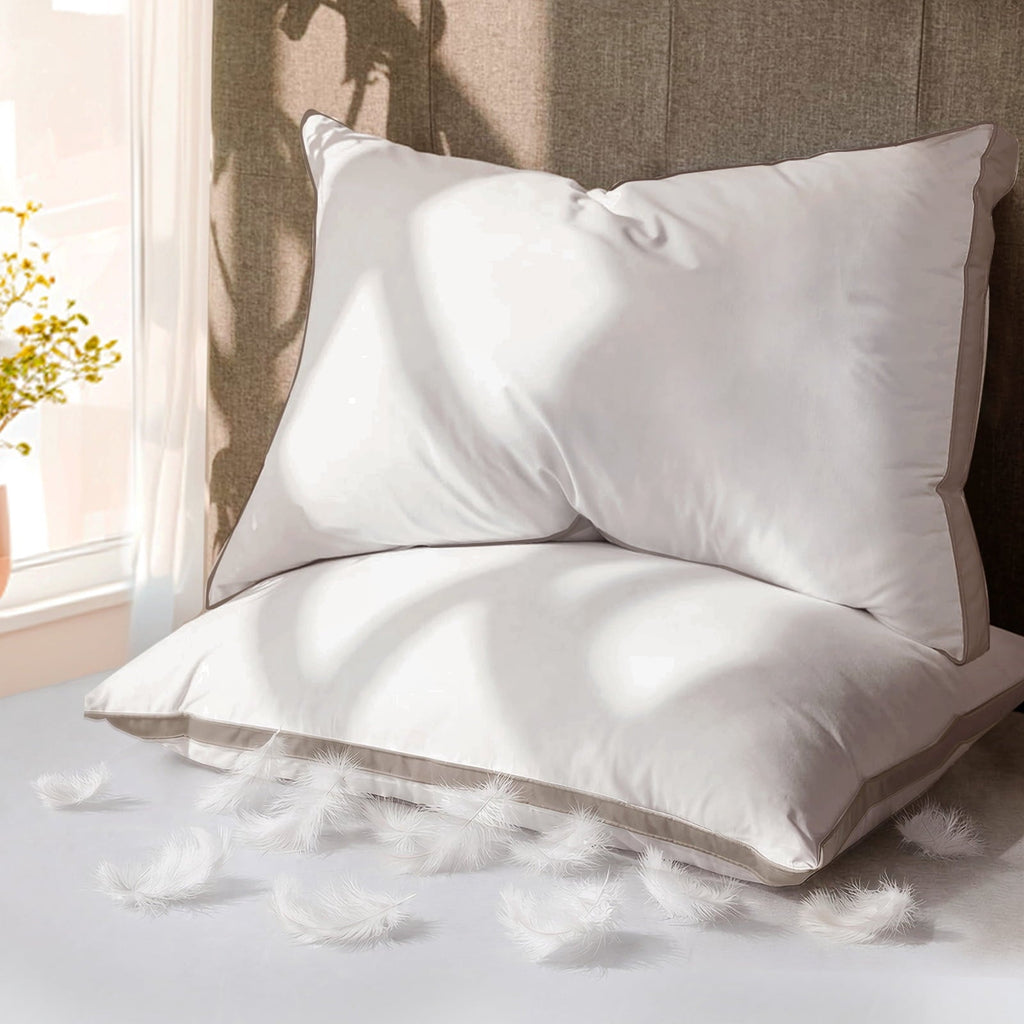 Hotel Collection Goose Feather Down Pillows Queen Size Set of 2, 100% Cotton Cover Hotel Collection Bed Pillows，20"x28" - Orthopedic Shredded Foam Bed Pillow Set - Default Title
