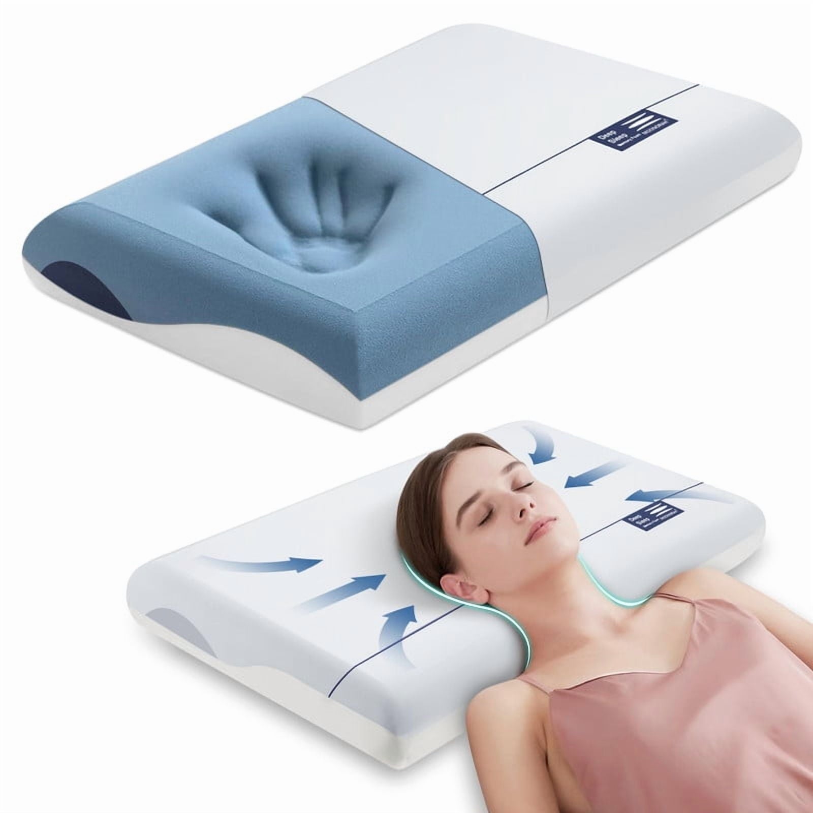 Hotel Collection Cooling Memory Foam Bed Pillow for Neck Pain Relief, Two-Sided Cooling Pillow for Back, Stomach and Side Sleepers, Tw... - Hotel Quality Plush Sleeping Pillows - Default Title