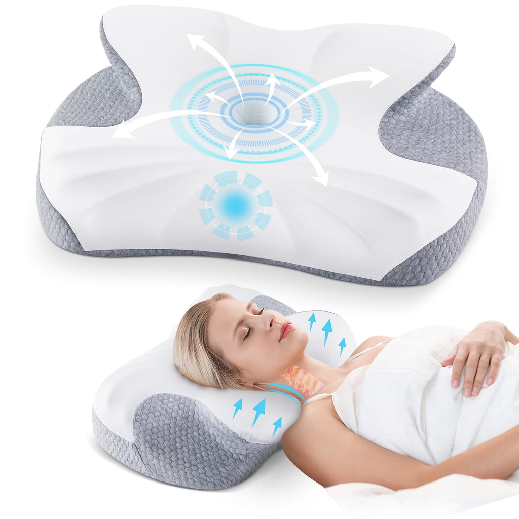 Ergonomic Memory Foam Cervical Memory Foam Pillow Neck Bed Pillow for Pain Relief Sleeping, Ergonomic Orthopedic for Side Back and Stomach ... - Ergonomic Memory Foam Pillow for Neck Pain Support - Default Title