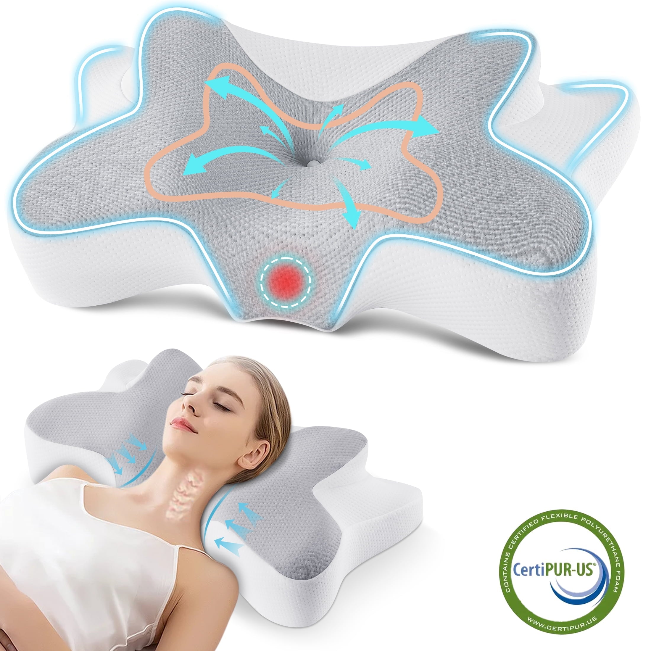 Orthopedic Support Memory Foam Pillow for Neck Pain Relief Cervical Sleepers Standard/Queen Gray - Orthopedic Shredded Foam Bed Pillow Set - Default Title