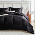 Heavyweight Warmth Reversible Satin Microfiber Comforter 3 Pieces Queen Size, Black Queen Comforter Set for All Seasons, Silky Soft Sati... - All-Season Down Alternative Comforter Insert - Default Title