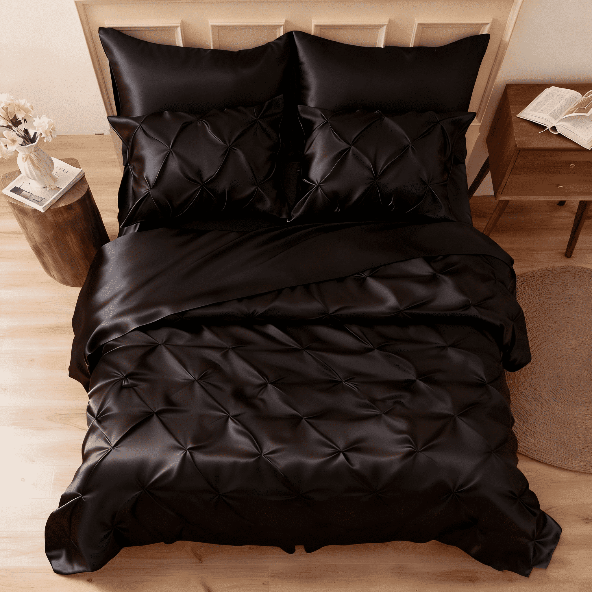 Hypoallergenic Cloud Satin Comforter Set 7 Pieces Queen Size - Luxurious Pinch Pleat Bed in a Bag with Satin Comforter, Satin Sheets, Sati... - Hypoallergenic Ultra-Fluffy Quilt for Winter - Default Title
