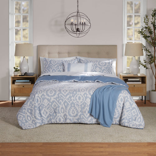 All-Season Full/Queen Comforter Set, All-Season, 5-Piece, Blue Matelasse Ikat - Hypoallergenic Ultra-Fluffy Quilt for Winter - Default Title