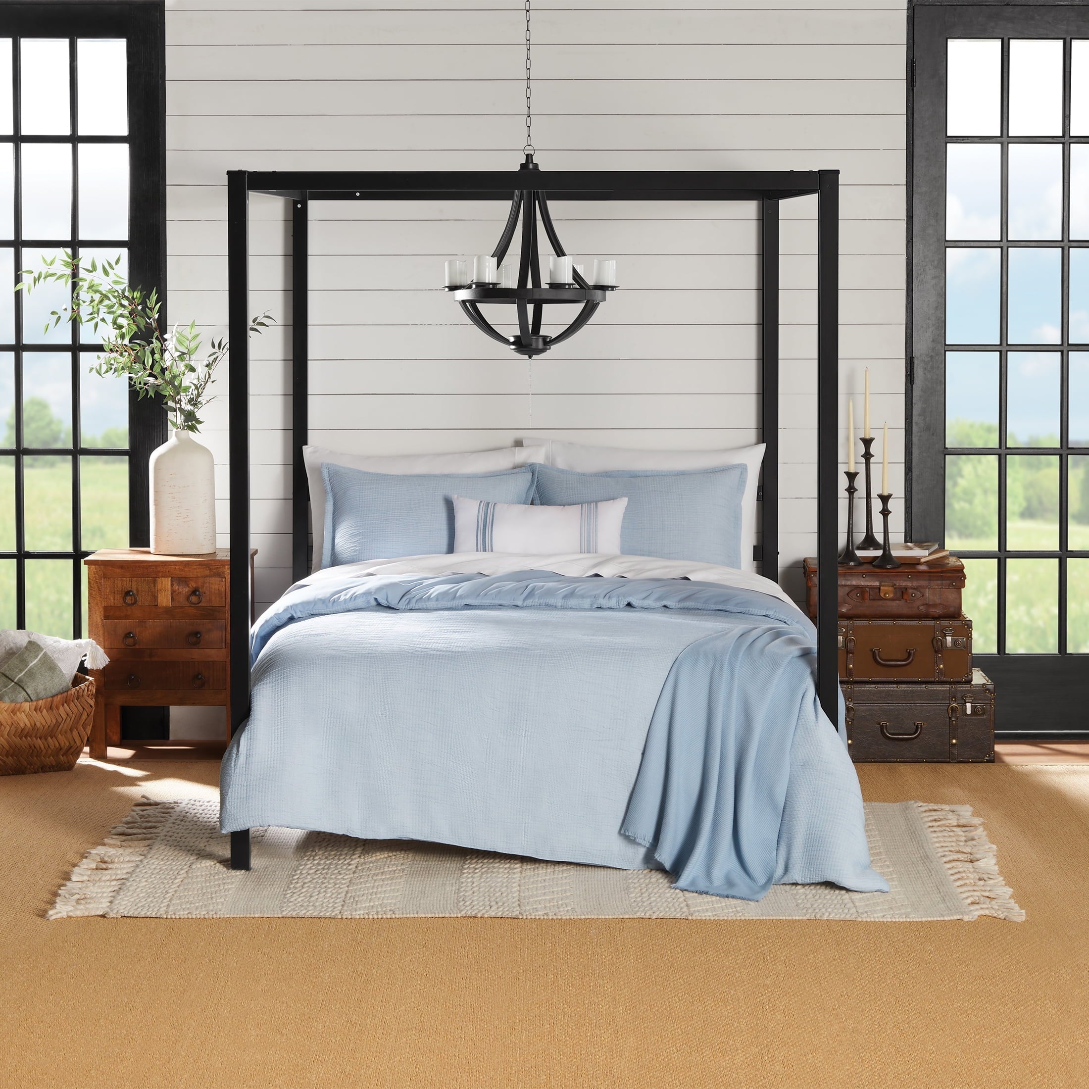 Fluffy Down Alternative Full/Queen Comforter Set, All-Season, 5-Piece, Blue Matelasse Tonal Stripe - Cloud-Like Soft Lightweight Bed Comforter - Default Title