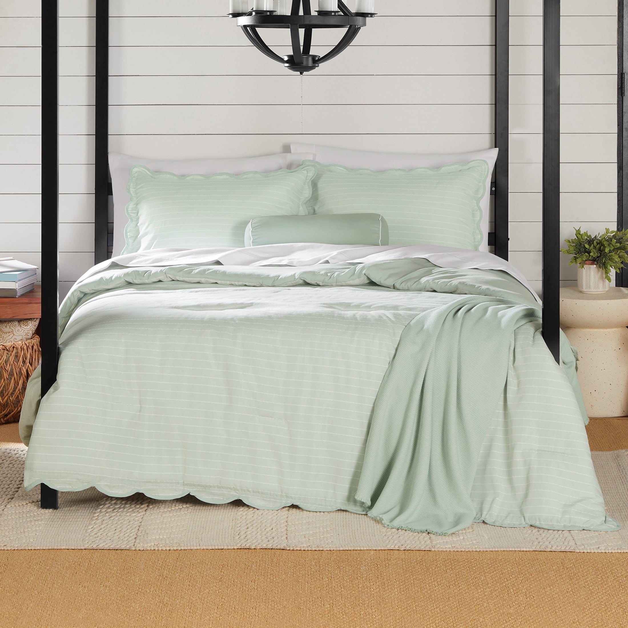 Heavyweight Warmth Full/Queen Comforter Set, All-Season, 5-Piece, Sage Pick Stitch Scallop - Hypoallergenic Ultra-Fluffy Quilt for Winter - Default Title