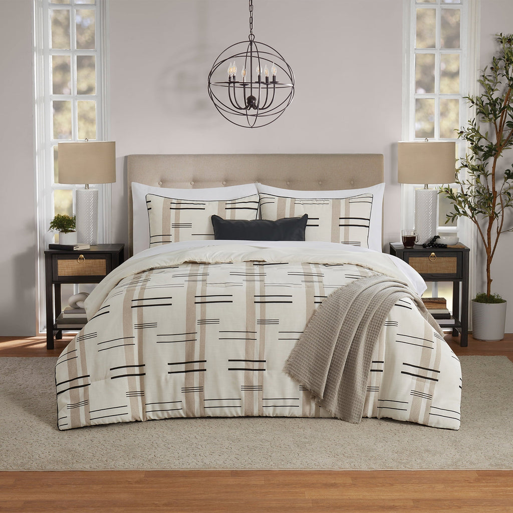 Heavyweight Warmth Full/Queen Comforter Set, All-Season, 5-Piece, Tan Modern - Luxurious Quilted Duvet Cover Set - Default Title