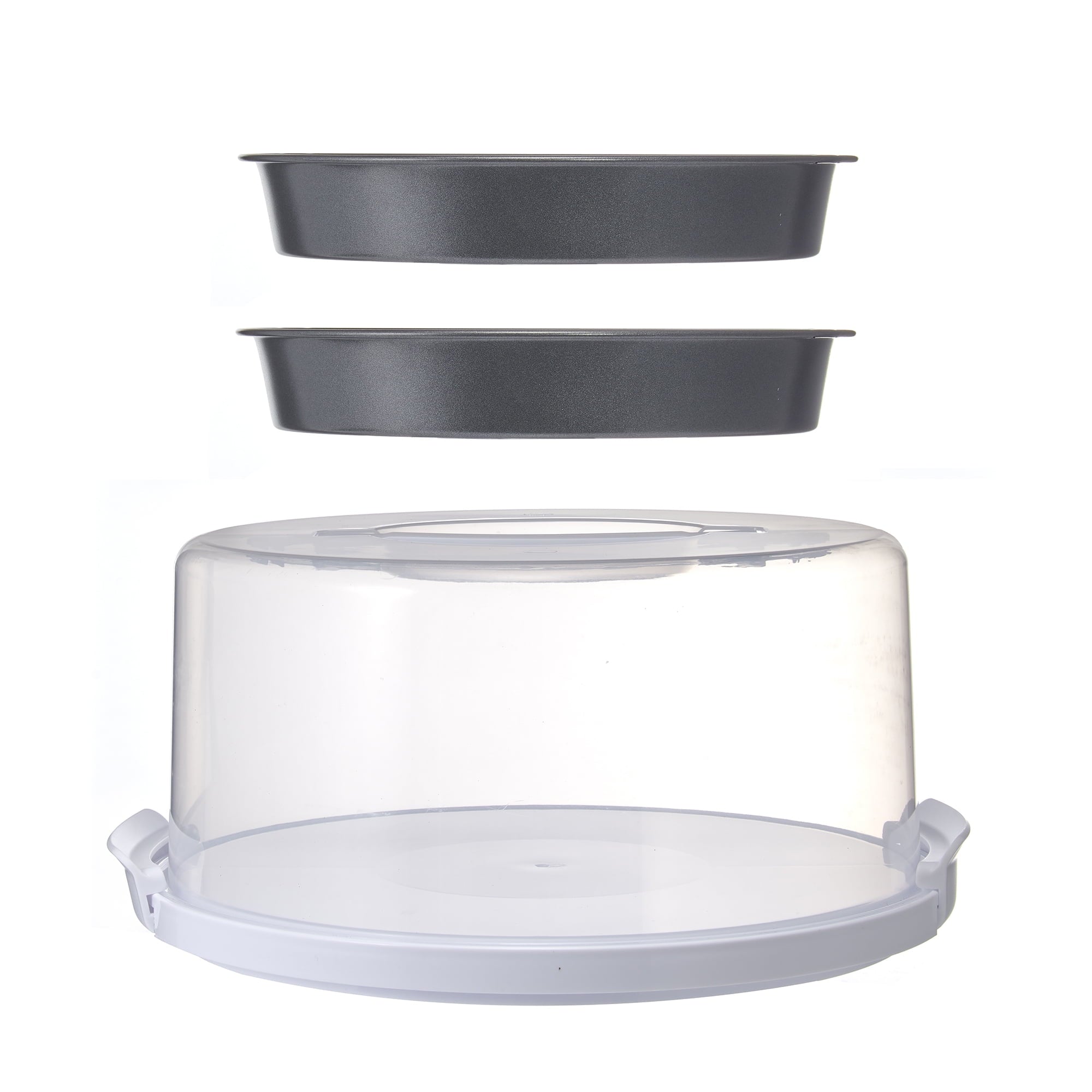 Time-Saving 12 inch Clear Cake Carrier with 2pk 9 inch Gray Round Pans, Carbon Steel - Innovative Kitchen Helper for Modern Cooking - Default Title