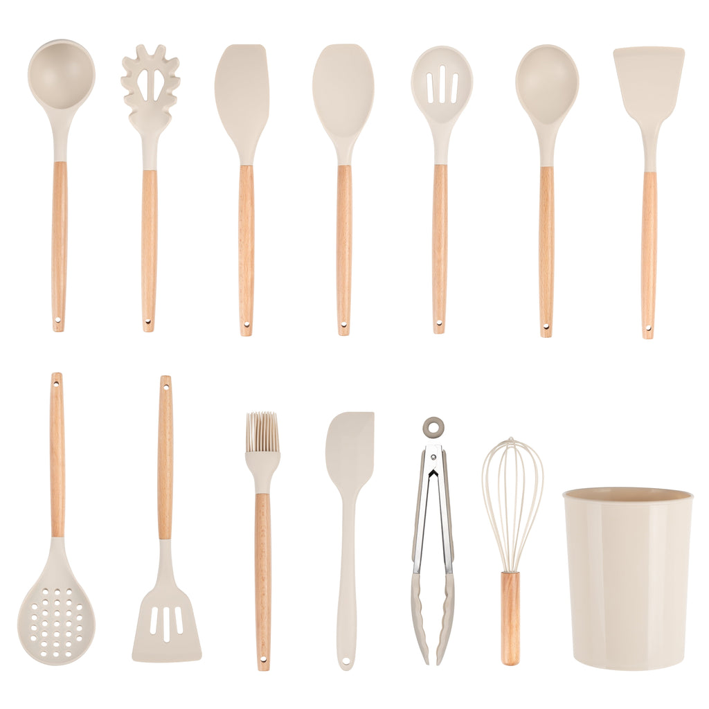 Ergonomic Cooking 14pcs Cooking Utensil Set with Caddy - Heat-Resistant Silicone Cooking Spatula Turner - Default Title