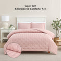 Luxurious Quilted Full/Queen Comforter Set, Super Soft & Embroidered, 3-Piece, Pink - Luxurious Quilted Duvet Cover Set - Default Title