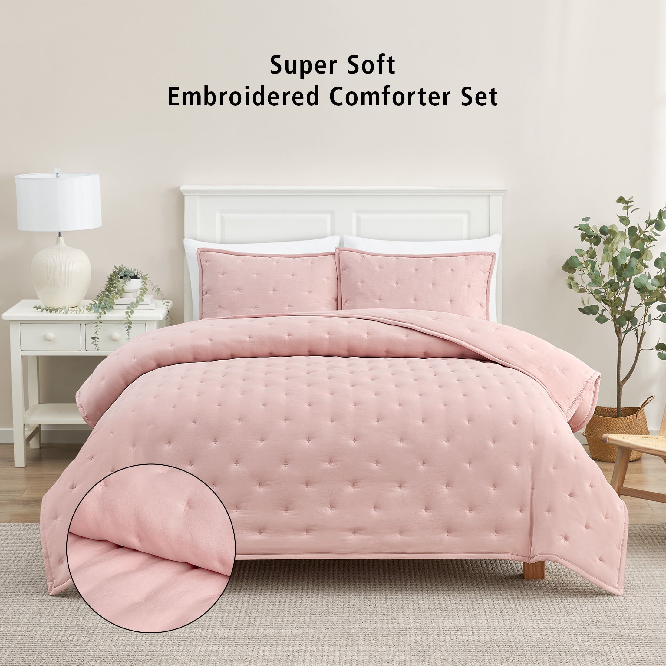 Luxurious Quilted Full/Queen Comforter Set, Super Soft & Embroidered, 3-Piece, Pink - Luxurious Quilted Duvet Cover Set - Default Title
