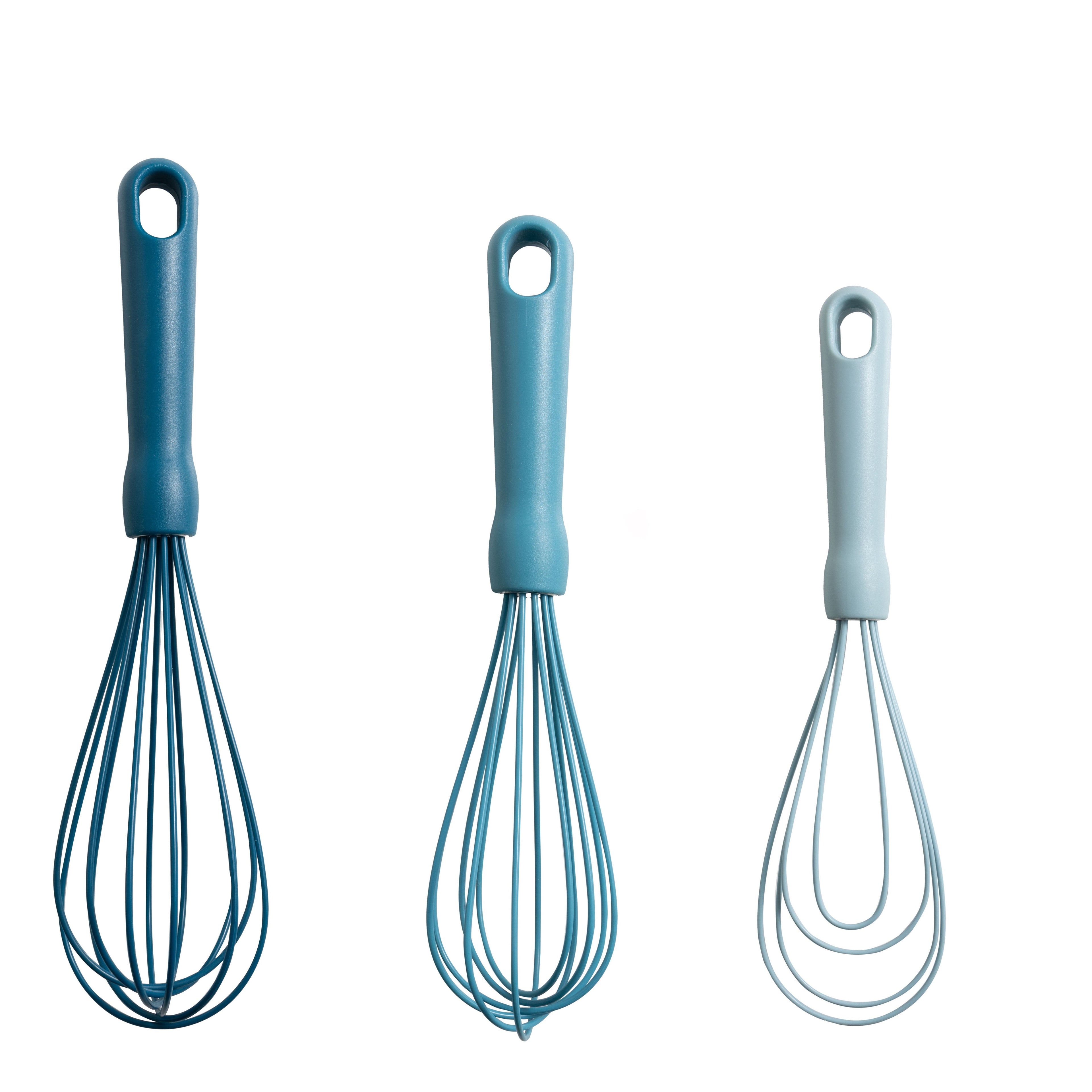 Time-Saving 3-Piece Silicone Whisk Set, 10.5"/10.4"/9.6" L, Blue Color - Kitchen Gadget Tool for Quick Food Prep - Default Title