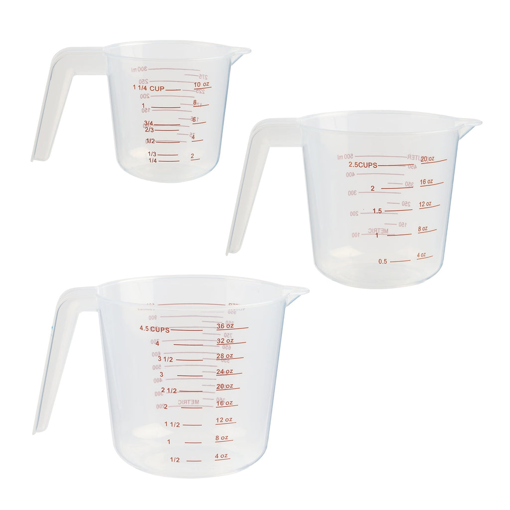 Multi-Functional 3-Piece Tapered Spout Nesting Plastic Measuring Cups Set, Clear - Kitchen Gadget Tool for Quick Food Prep - Default Title