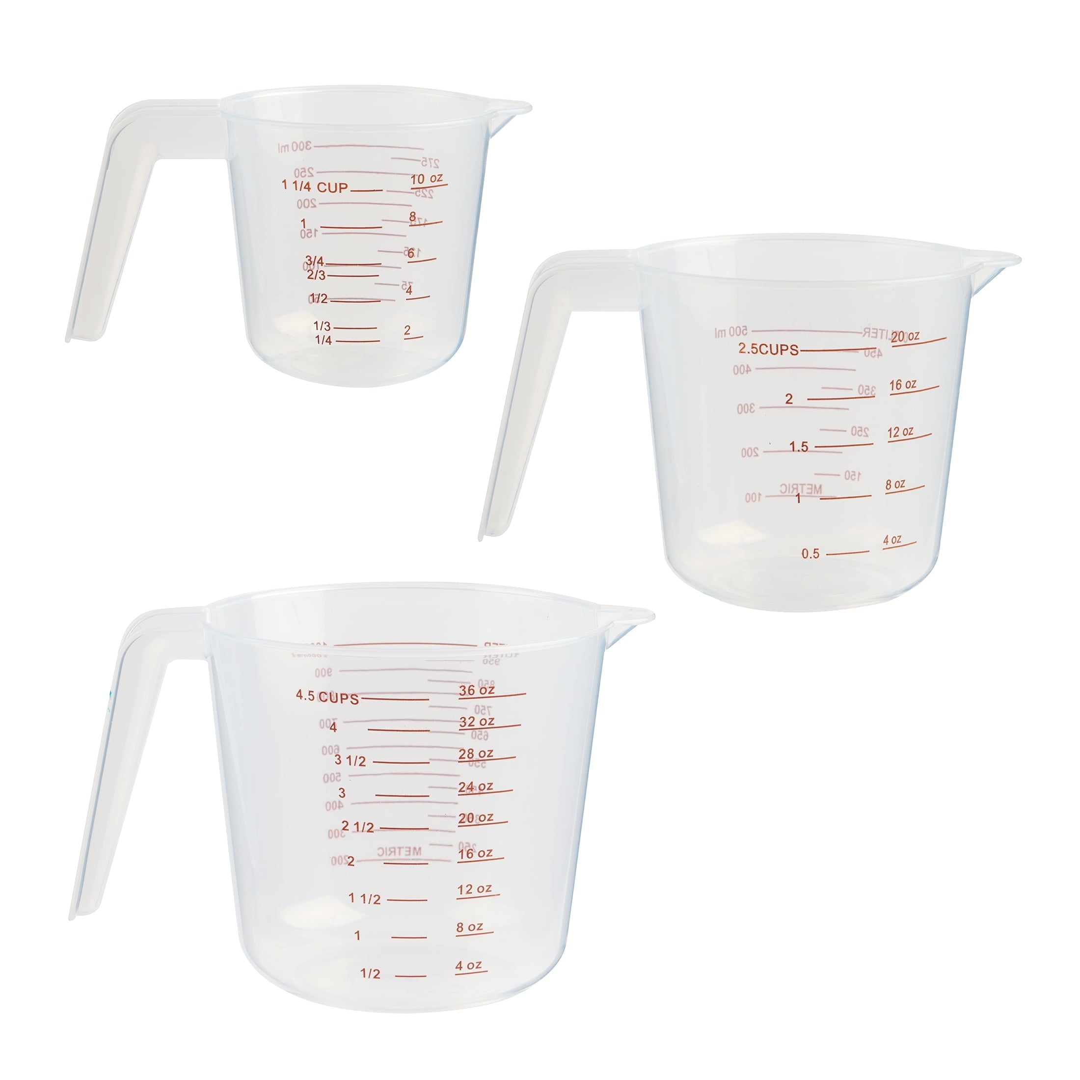 Multi-Functional 3-Piece Tapered Spout Nesting Plastic Measuring Cups Set, Clear - Kitchen Gadget Tool for Quick Food Prep - Default Title