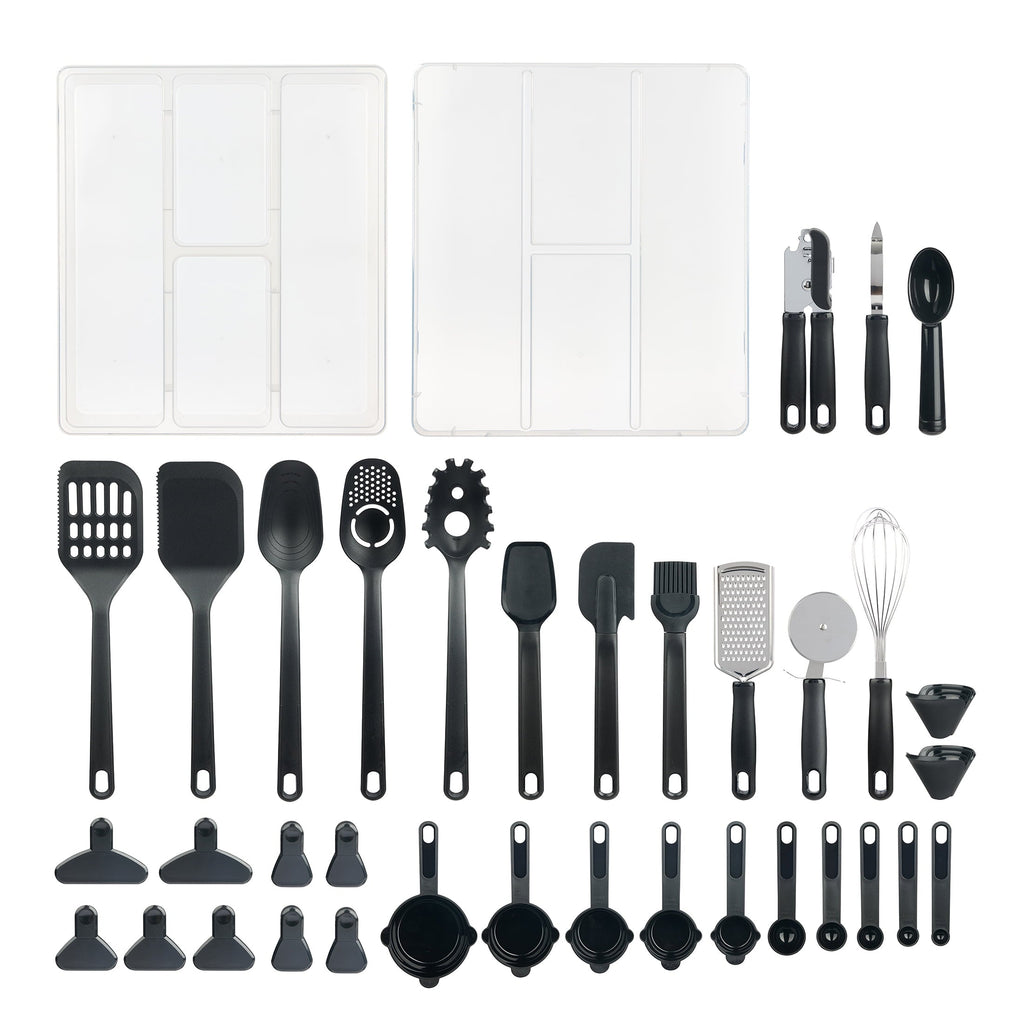 Seamless One-Piece 36 Piece Kitchen Gadget Set with Kitchen Cooking Utensils, and Drawer Organizer, Black - Durable Turner & Ladle Utensil Set for Home Chefs - Default Title
