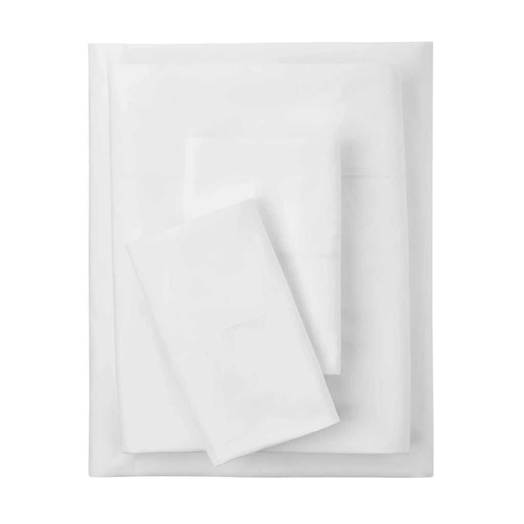 Cooling Sateen 4-Piece 300 Thread Count White Cotton Blend Percale Bed Sheet Set, Queen - Luxury Bed Sheet Set with Deep Pockets - Default Title