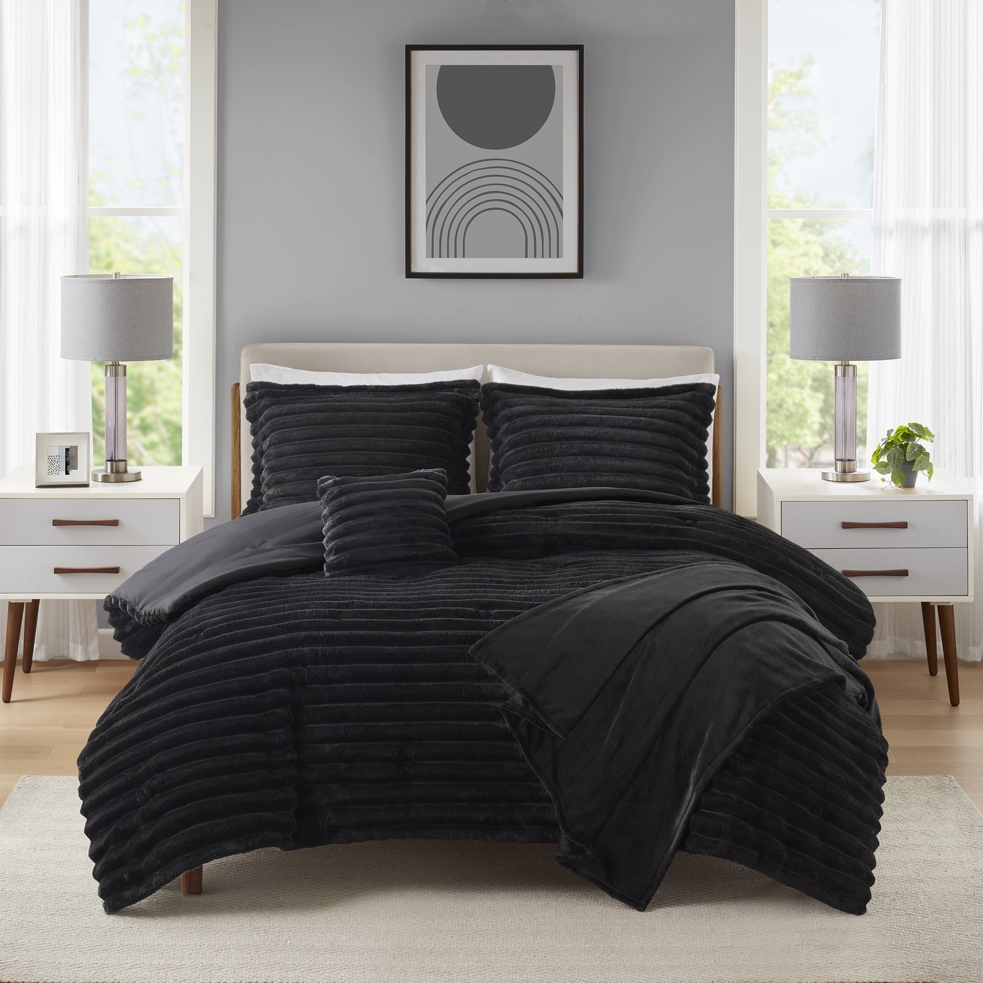 All-Season Full/Queen Comforter Set, All-Season, 5-Piece, Black Cozy Plush - All-Season Down Alternative Comforter Insert - Default Title