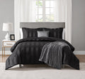 Heavyweight Warmth Rich Black 5 Piece Damask Stripe Comforter Set, King, Adult, Unisex - All-Season Down Alternative Comforter Insert - Default Title