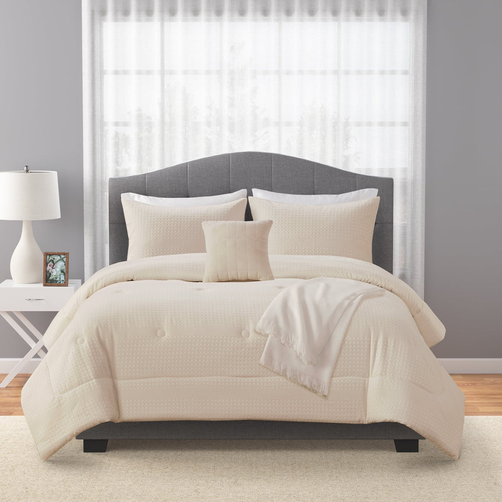 All-Season 5-Piece Papyrus Beige Waffle Comforter Set, Full/Queen - Cloud-Like Soft Lightweight Bed Comforter - Default Title