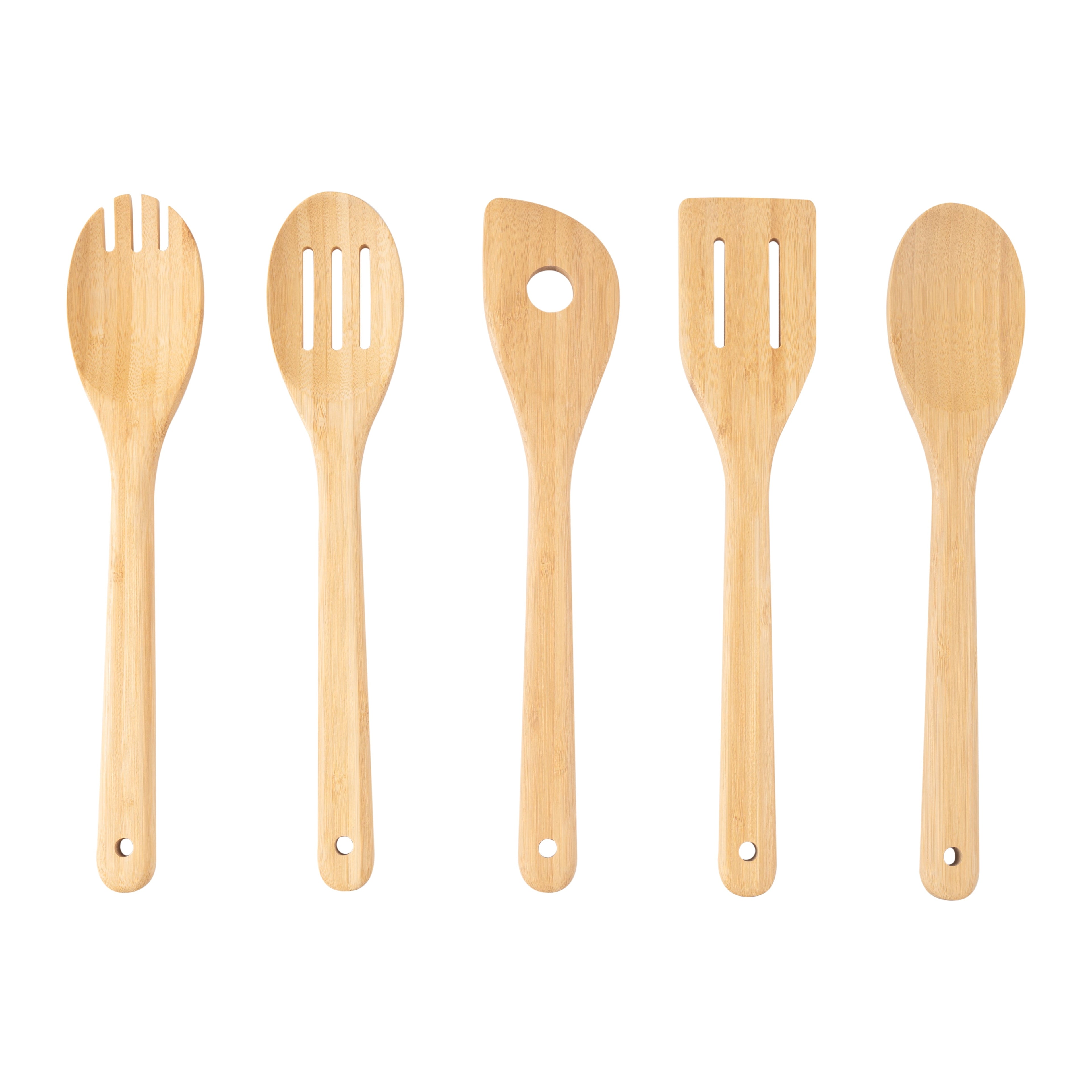 Ergonomic Cooking 5pk Bamboo Spoons for Cooking, Kitchen Essential Tools Set - Durable Turner & Ladle Utensil Set for Home Chefs - Default Title